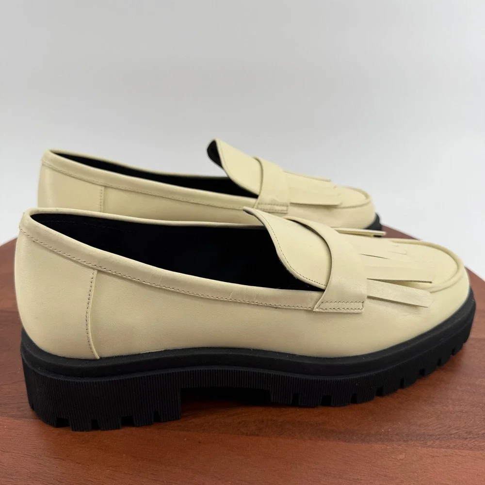 Sydney Silverman X Gianni Bini Cream Leather Kiltie Fringe Lug Sole Loafers 9.5M